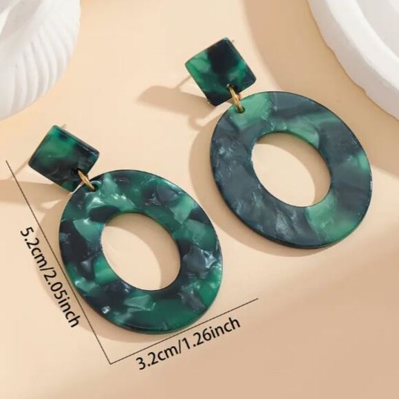 NEW Emerald Green French Acetate Geometric Drop Earrings - Picture 3 of 3